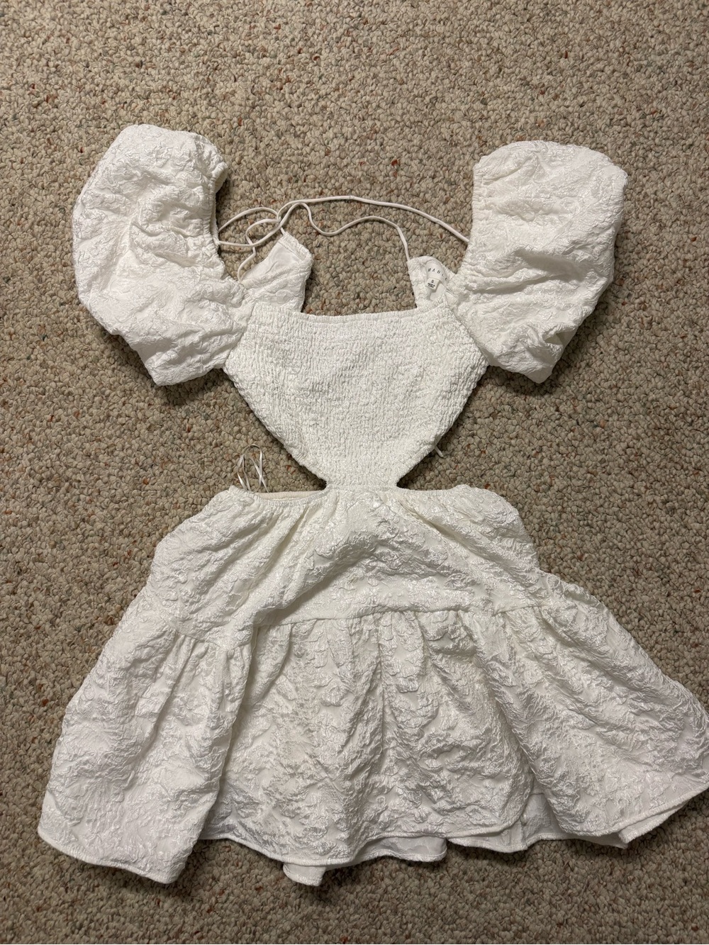 White Textured Puff-Sleeve One-Piece for Kids
